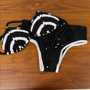 New hand made Black and White Macrame Bikini Set